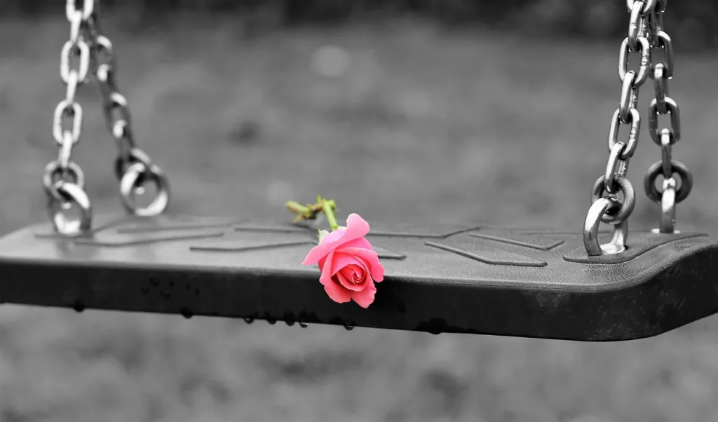 pink rose, empty swing, stop children suicide-3656894.jpg
