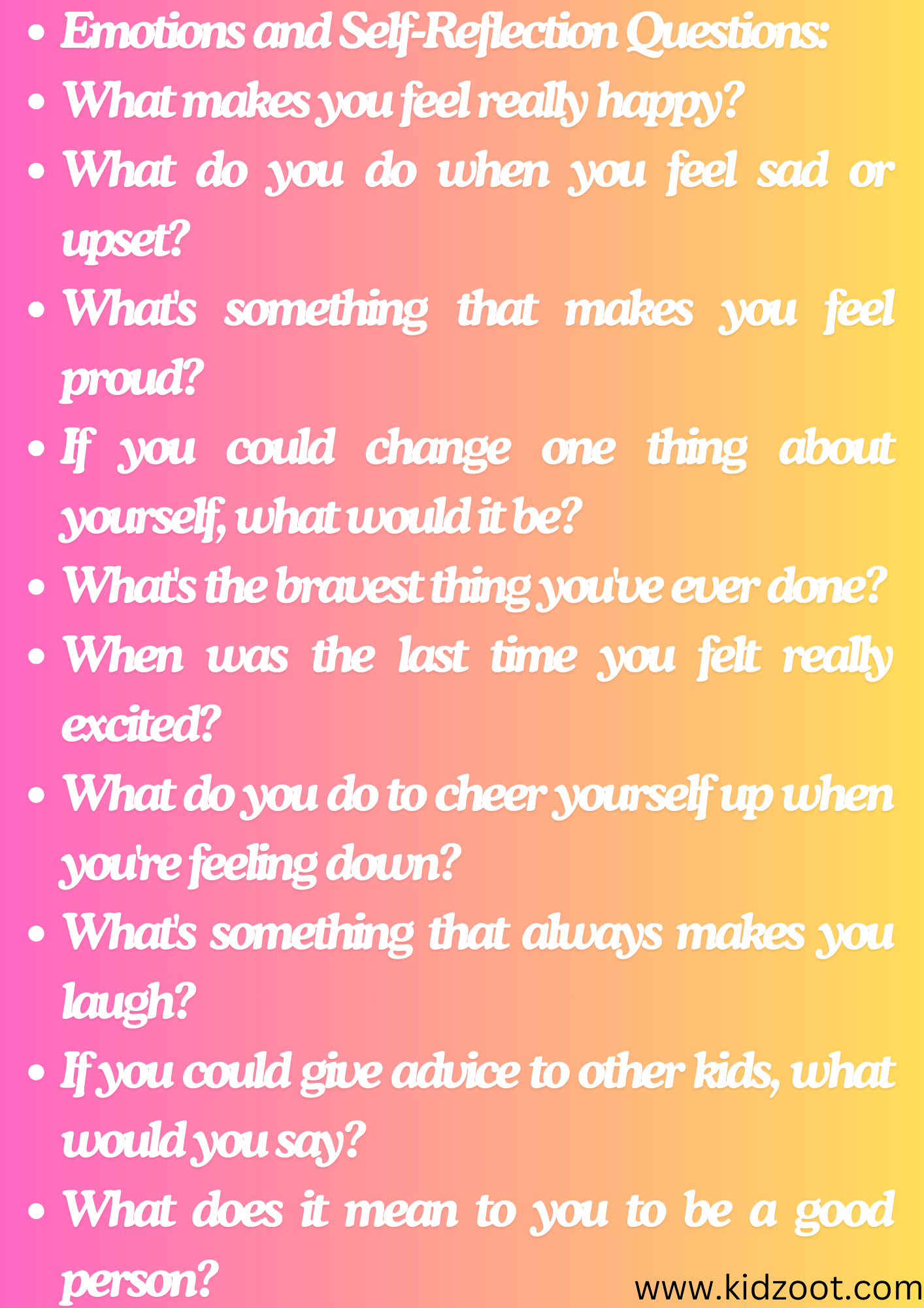 kids interview questions about emotion and self reflection