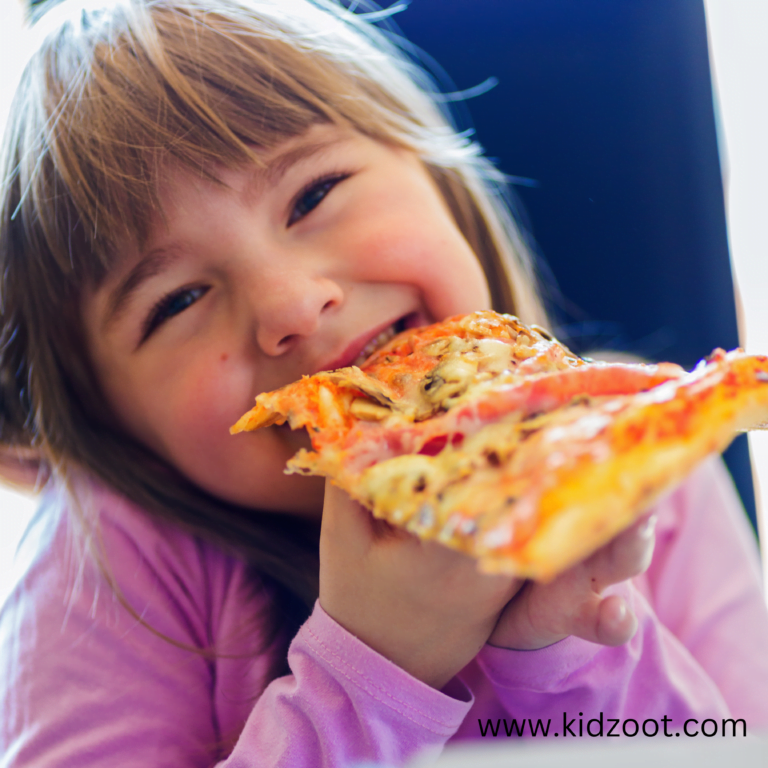 a girl eating pizza