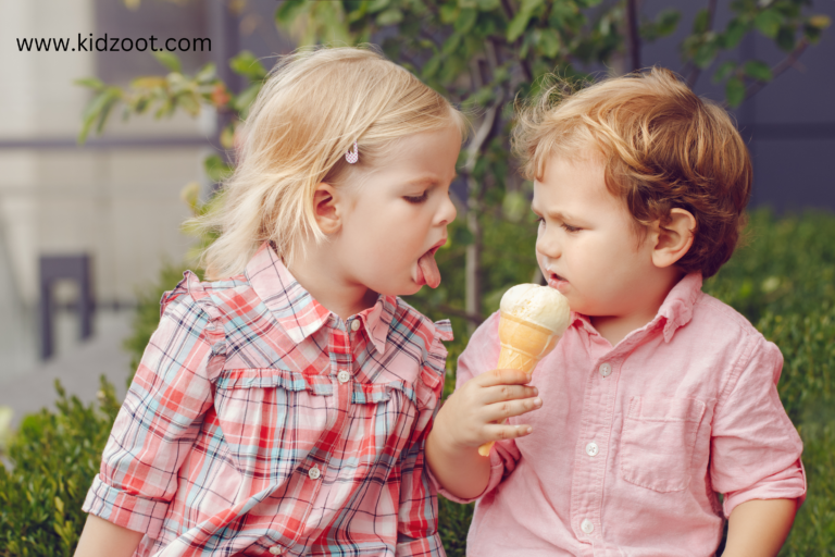 brother and sister eating ice cream